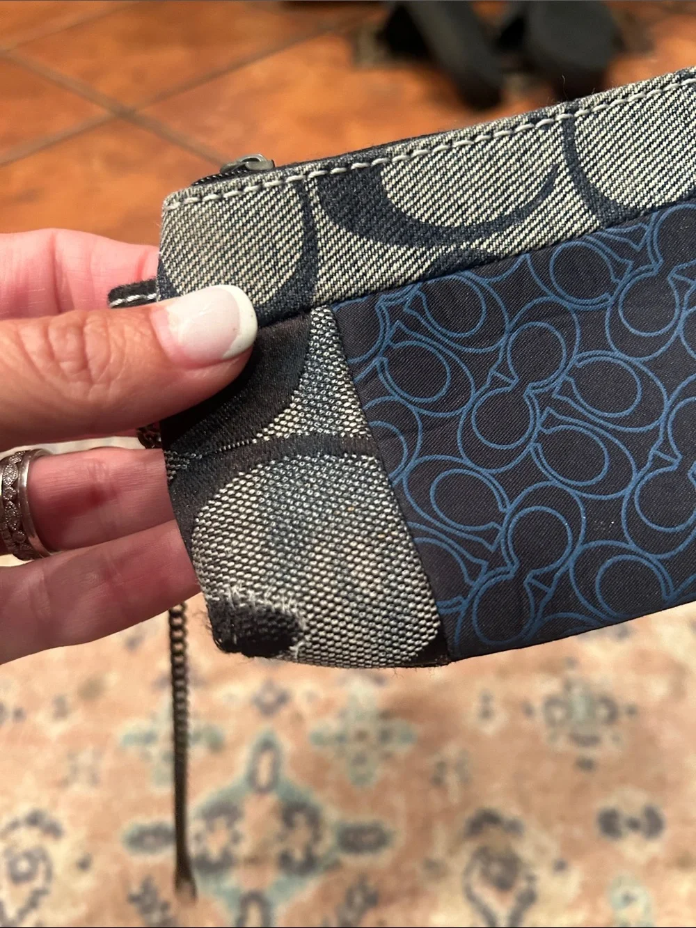 Y2K COACH Navy and Black Patterned Wristlet